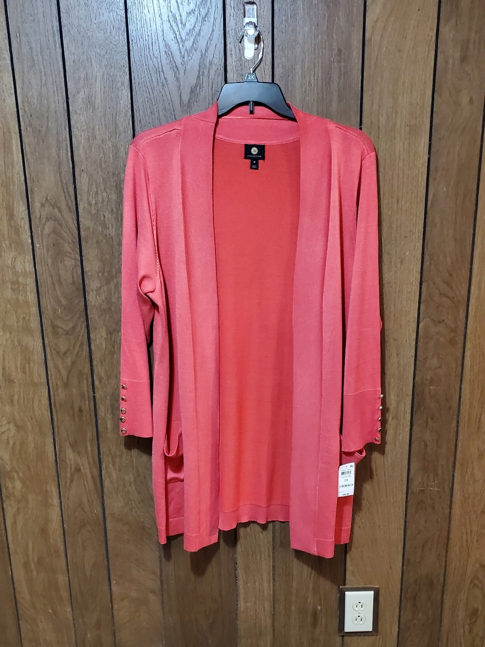 JM Collection Fly Away Button Sleeve Open Cardigan Sweater Women's Size 2X